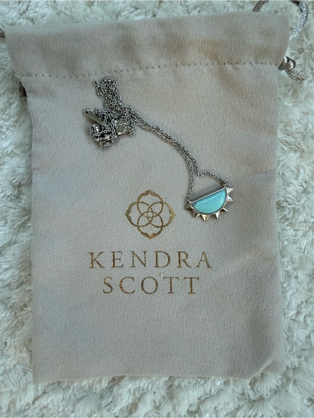 Kendra Scott Silver Necklace with Aqua Turquoise Semi-Circle Pendant